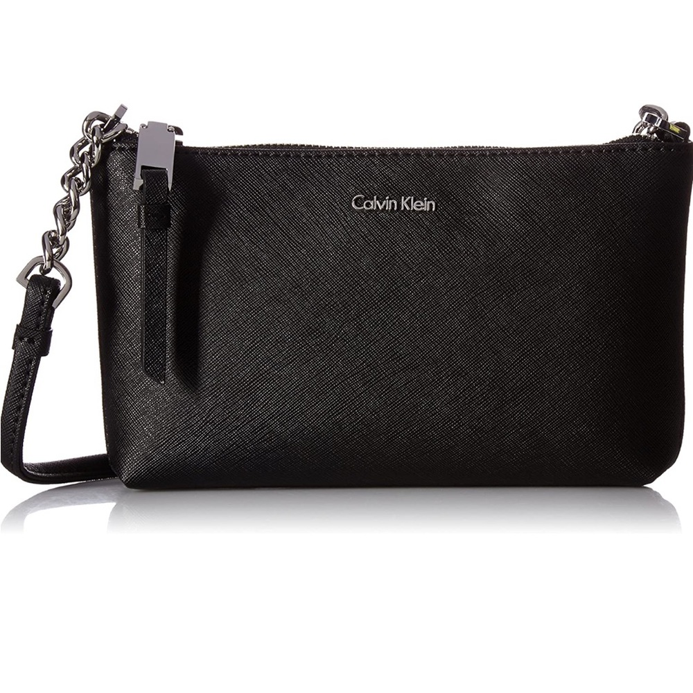 Calvin Klein Women's Hayden Saffiano Leather Top Zip Chain Crossbody EUC !!